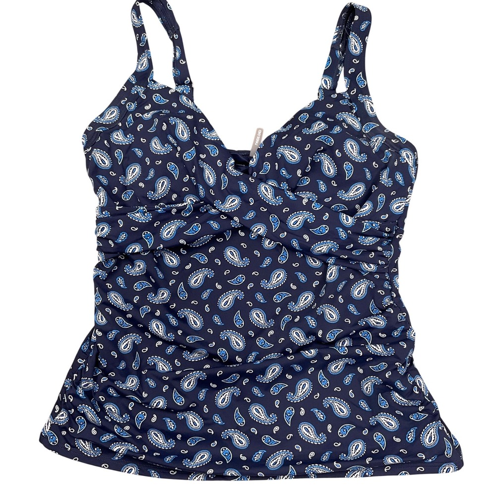 Lands' End Tankini Top Womens 12D Navy Blue Paisley Underwire Twist